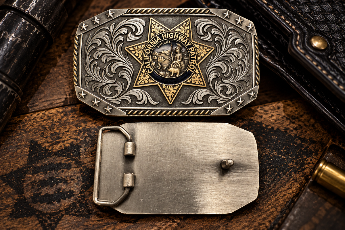 CHP Western Belt Buckle – Antique Silver